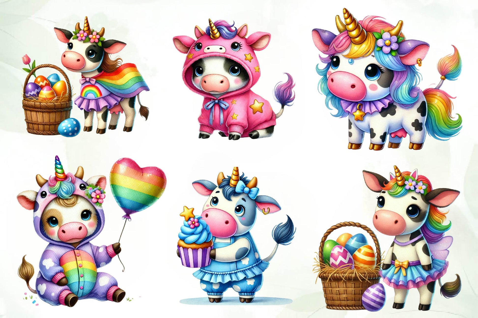 Unicorn Cute Cow Clipart Bundle - CraftNest - Digital Crafting and Art