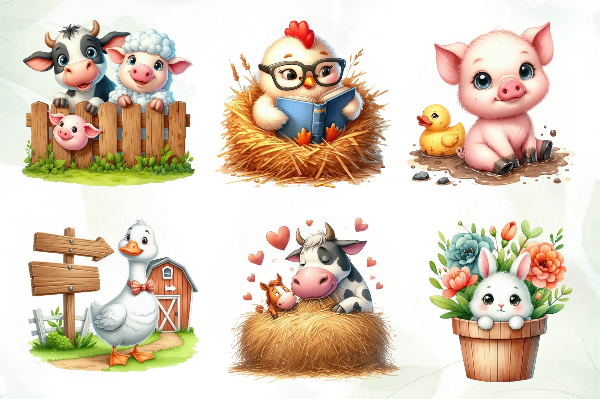 Cute On The Farm On The Animals Clipart Bundle - CraftNest - Digital Crafting and Art