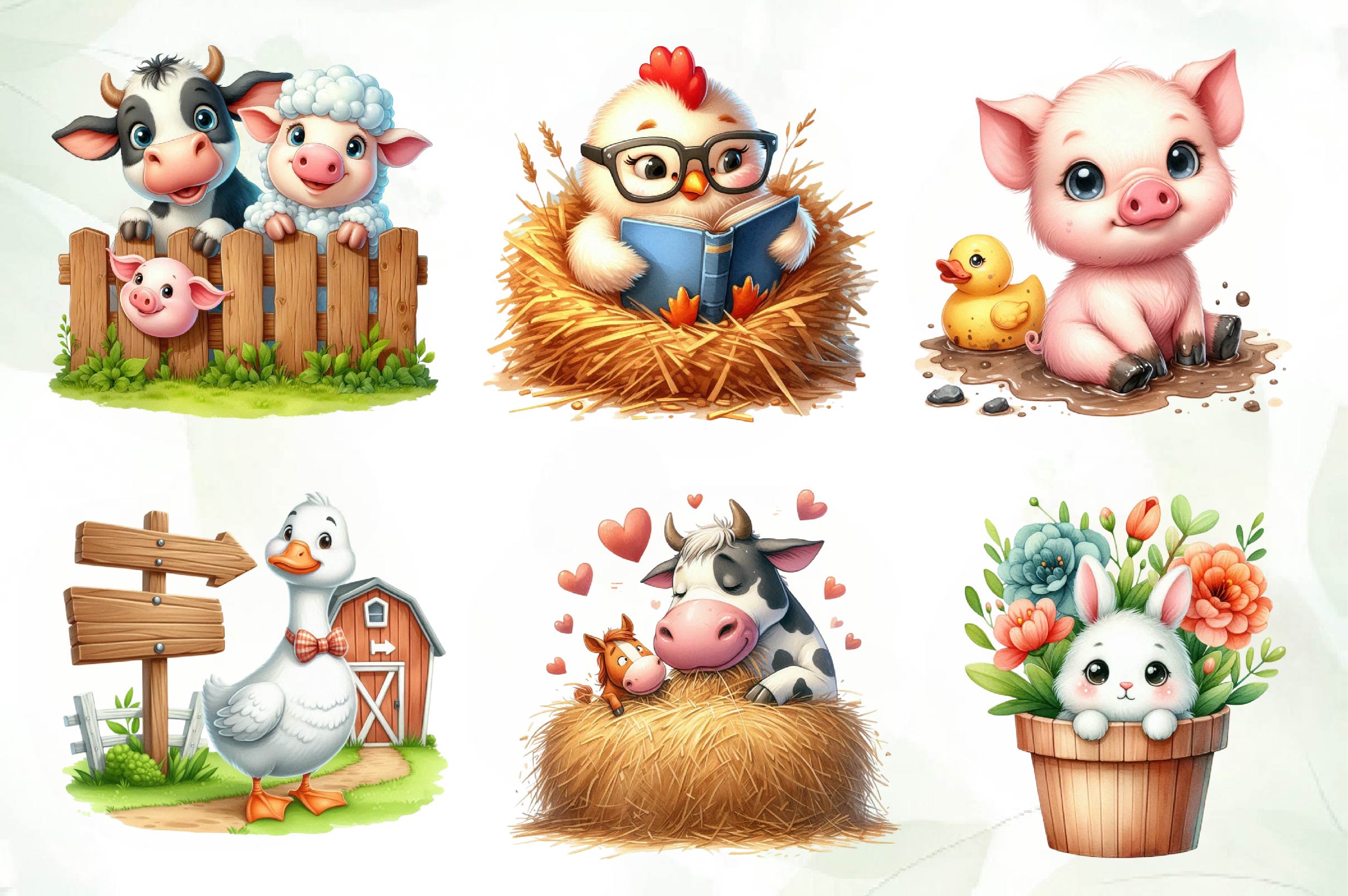 Cute On The Farm On The Animals Clipart Bundle - CraftNest - Digital Crafting and Art