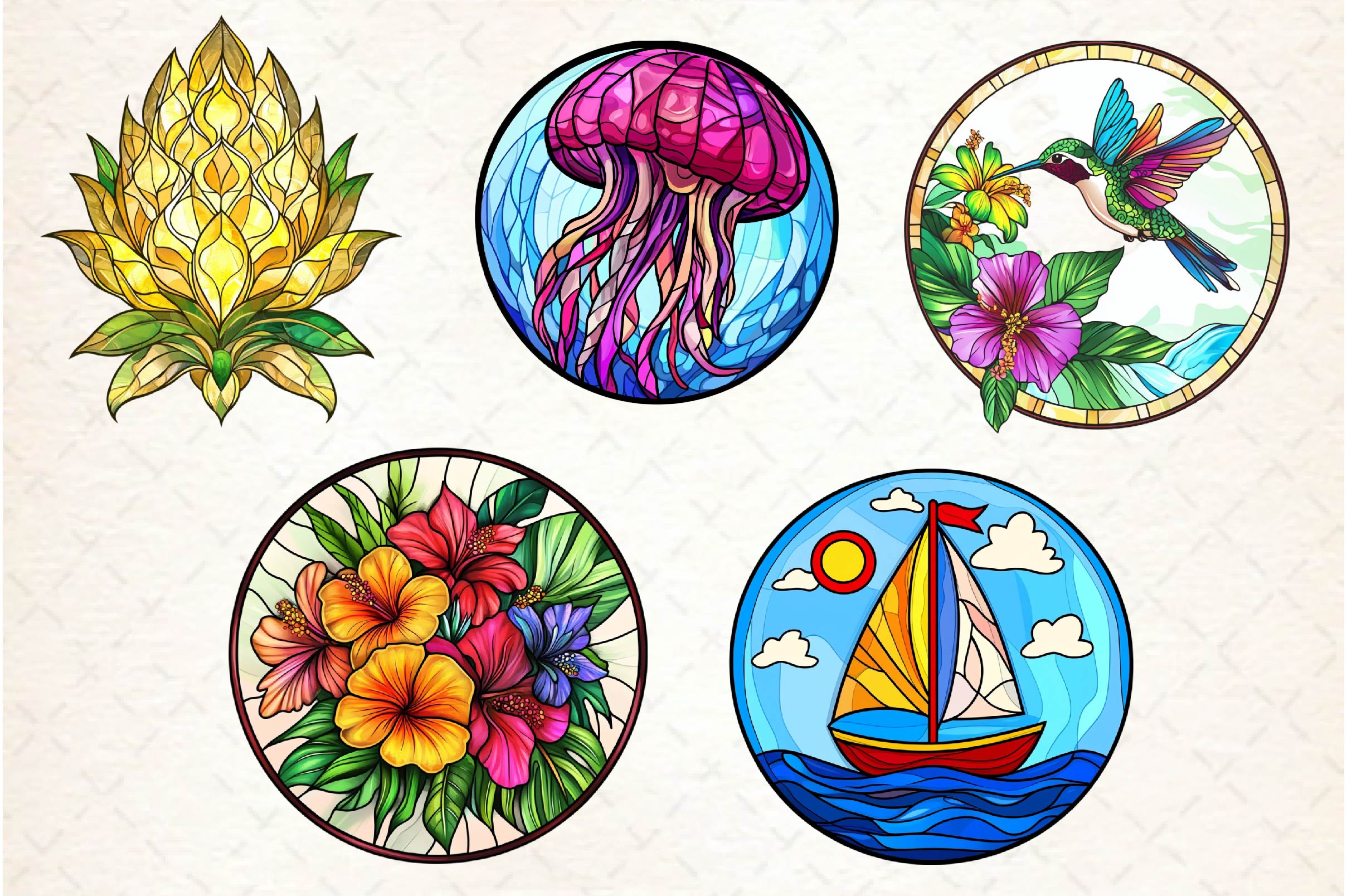 Round Stained Glass Summer Clipart Bundle 1 - CraftNest - Digital Crafting and Art