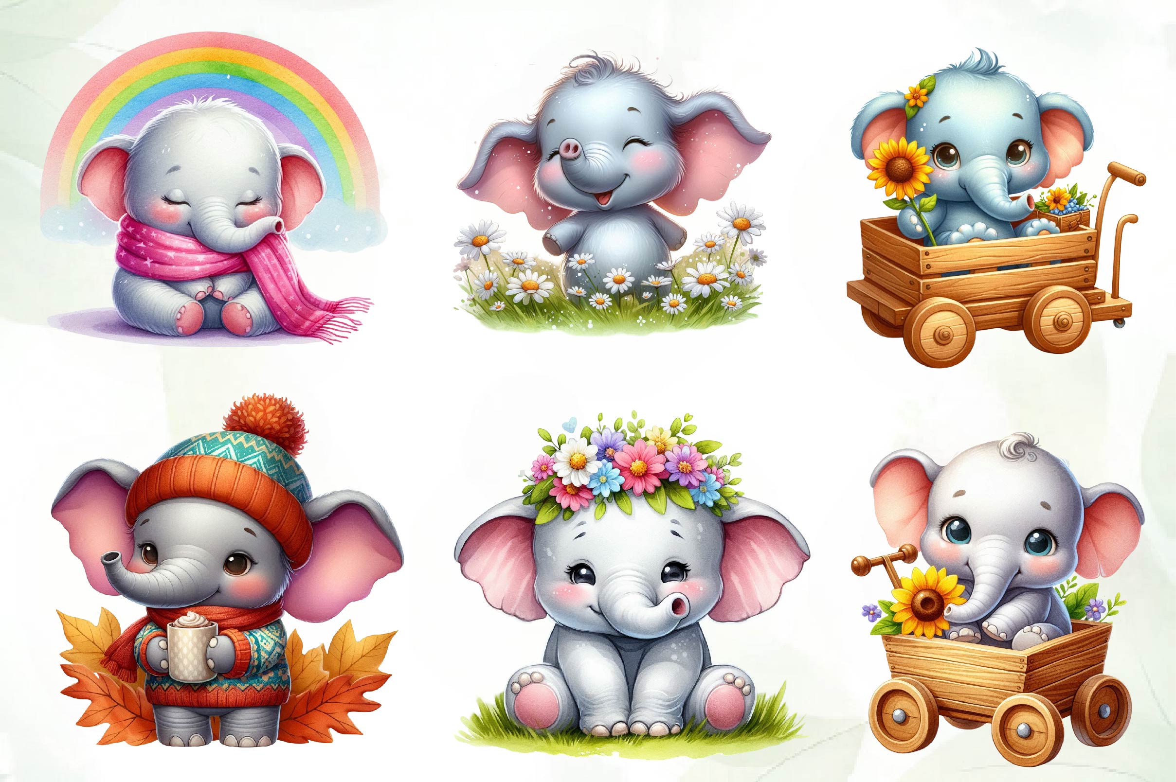 Cute Baby Elephant Clipart Bundle - CraftNest - Digital Crafting and Art