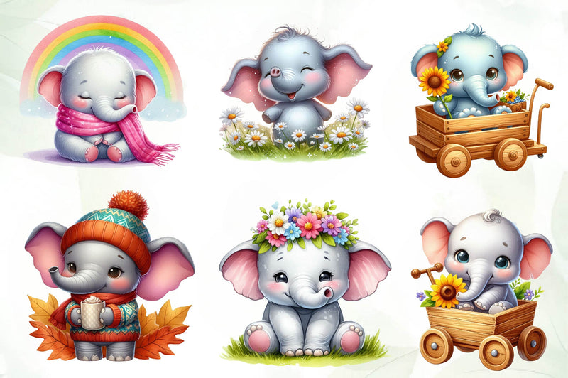 Cute Baby Elephant Clipart Bundle - CraftNest - Digital Crafting and Art