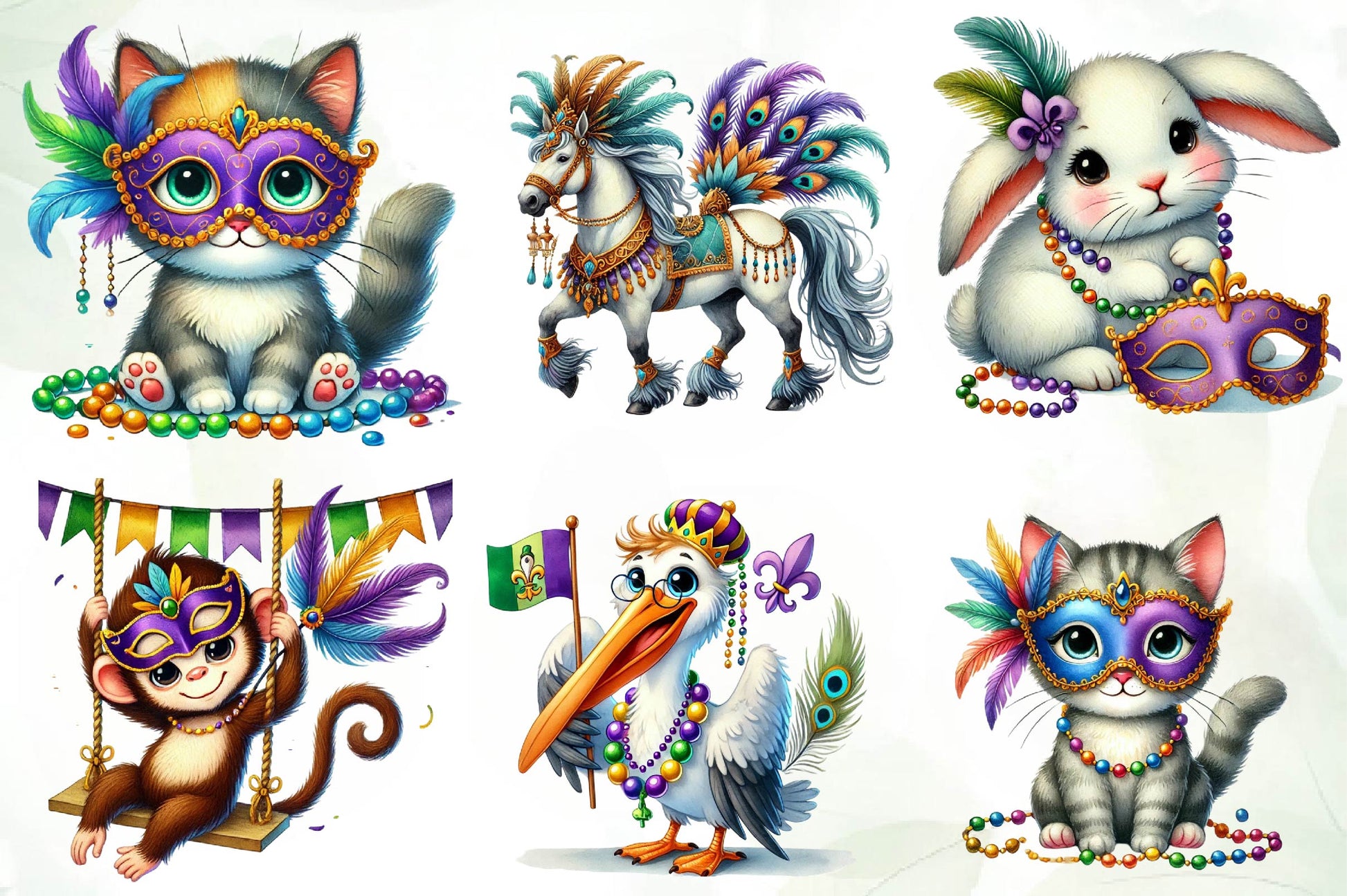 Mardi Gras Animals Clipart Bundle - CraftNest - Digital Crafting and Art