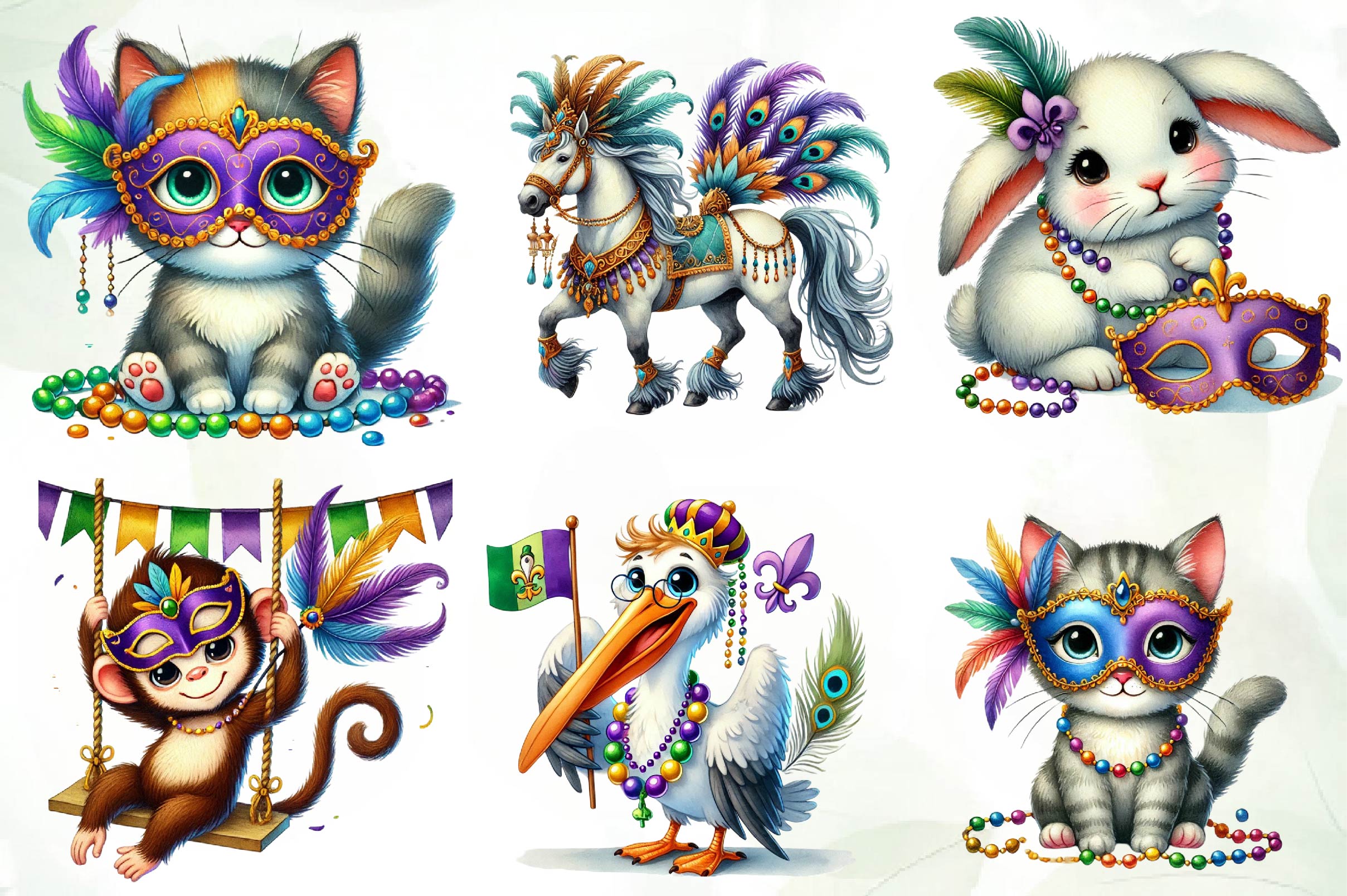 Mardi Gras Animals Clipart Bundle - CraftNest - Digital Crafting and Art