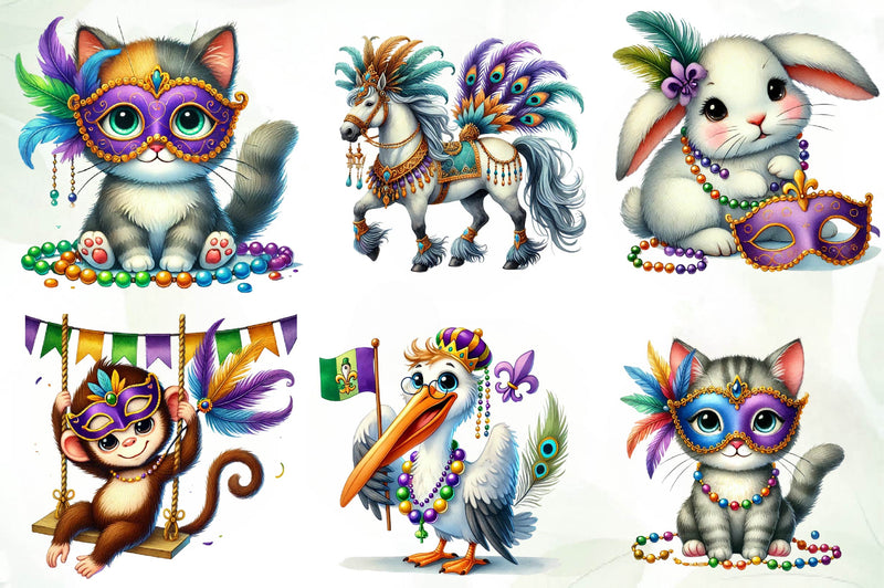Mardi Gras Animals Clipart Bundle - CraftNest - Digital Crafting and Art