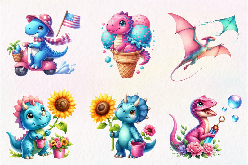 Summer Dinosaur Clipart Bundle - CraftNest - Digital Crafting and Art