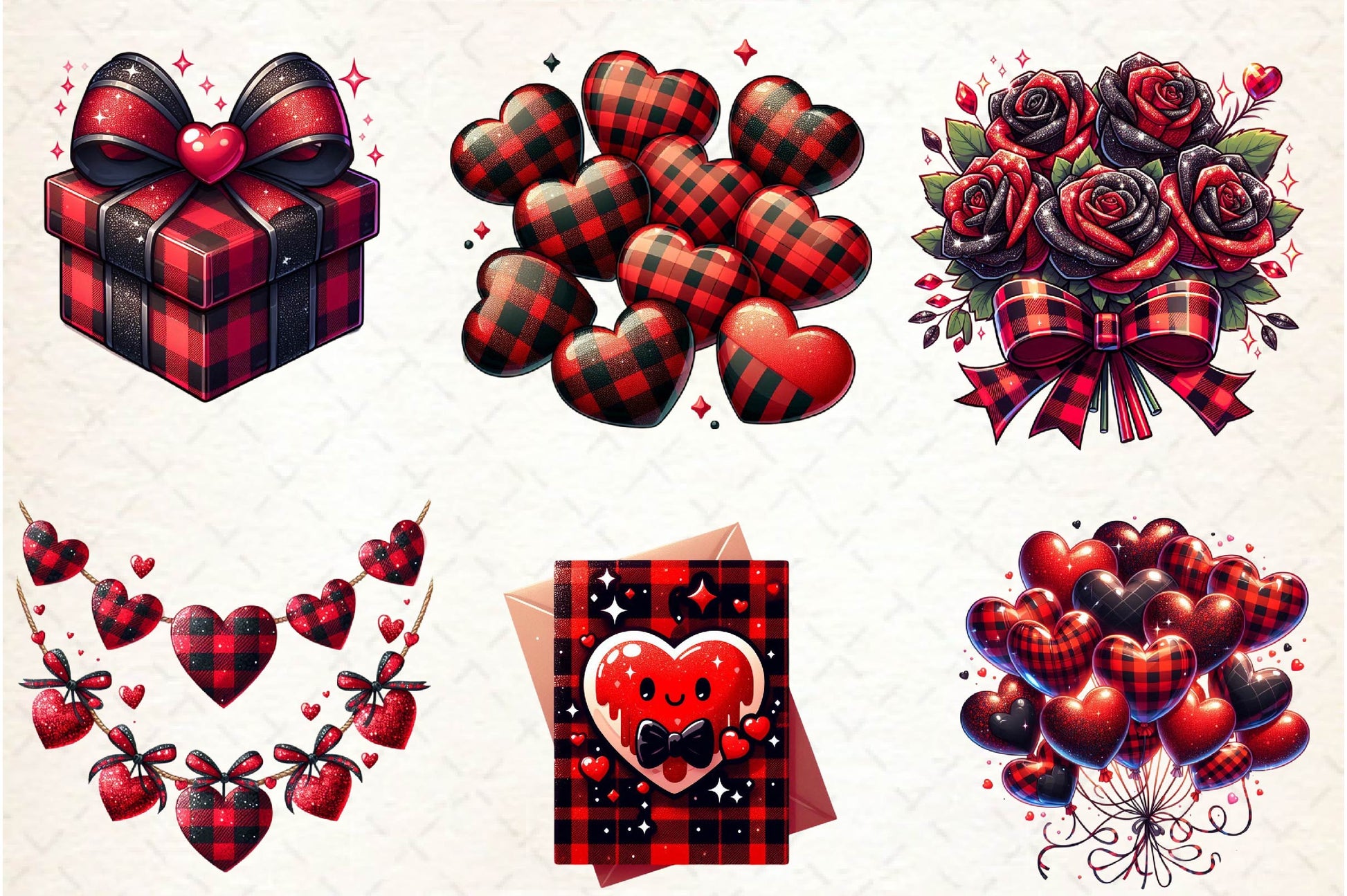 Red & Black Glitter Plaid Valentine Clipart Bundle - CraftNest - Digital Crafting and Art