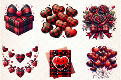Red & Black Glitter Plaid Valentine Clipart Bundle - CraftNest - Digital Crafting and Art