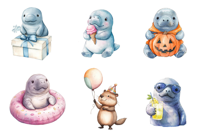 Cute Baby Manatees Clipart Bundle - CraftNest - Digital Crafting and Art