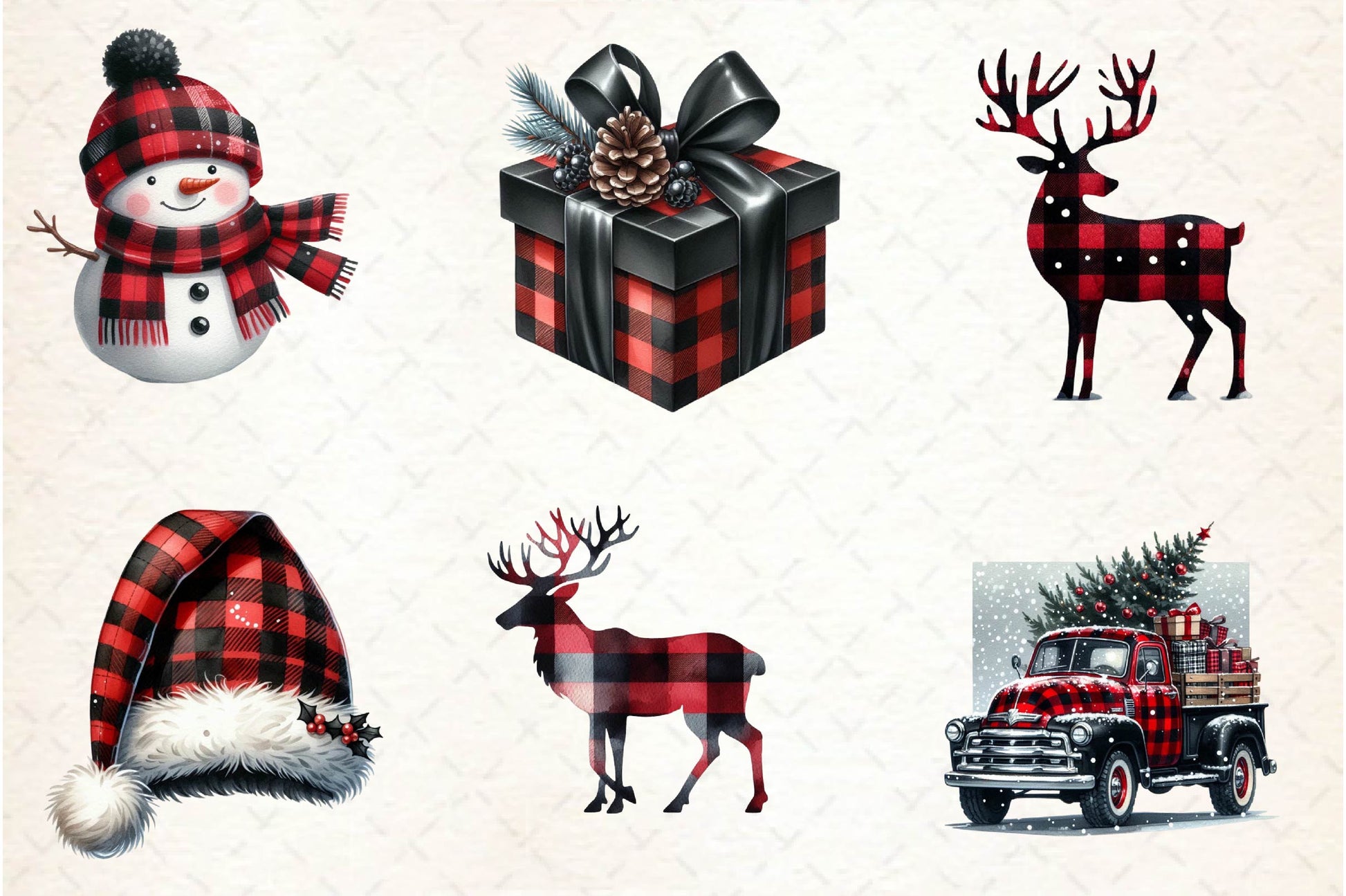 Black & Red Plaid Christmas Clipart Bundle - CraftNest - Digital Crafting and Art