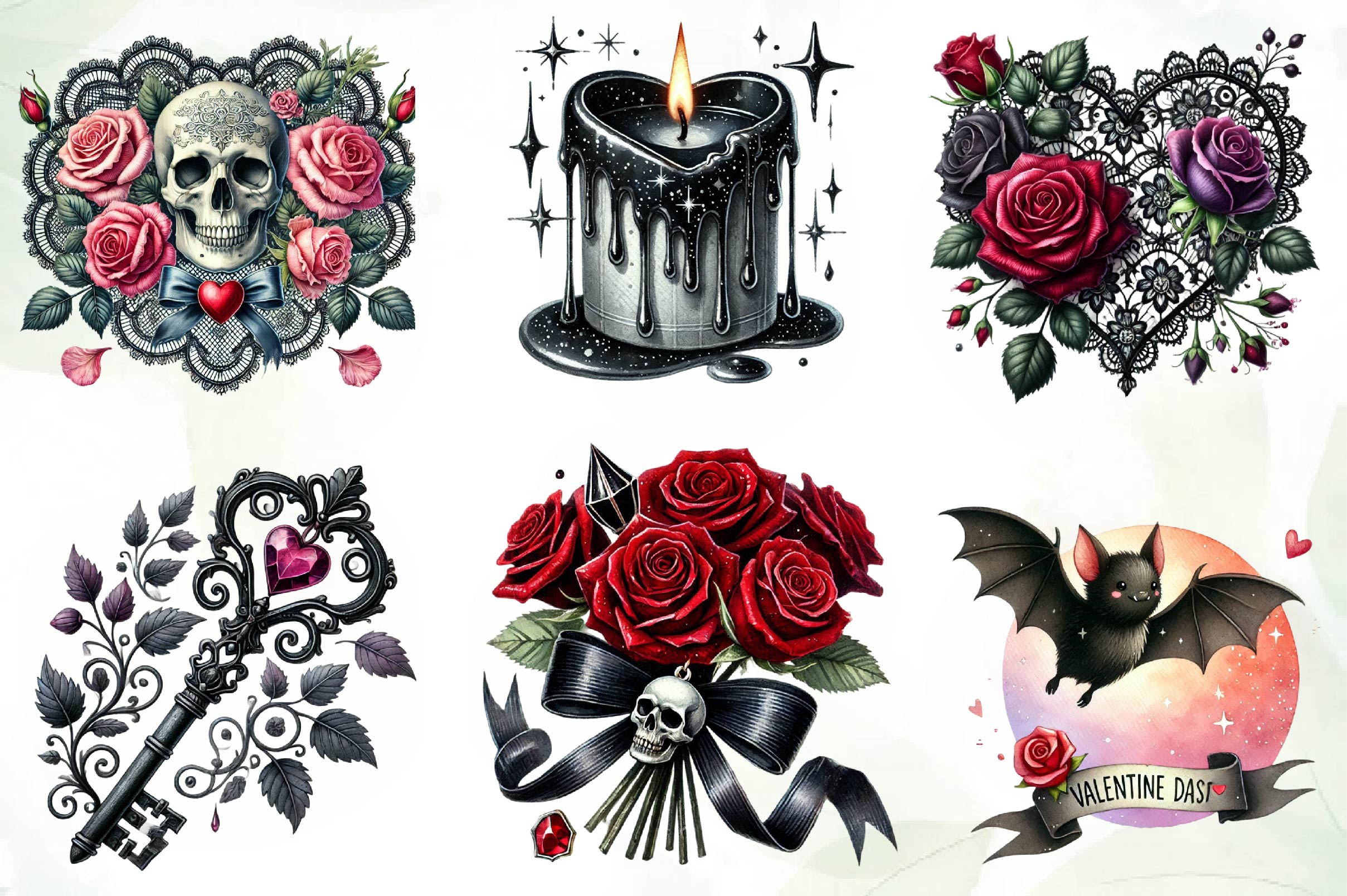 Gothic Valentines Day Cliparts Clipart Bundle - CraftNest - Digital Crafting and Art