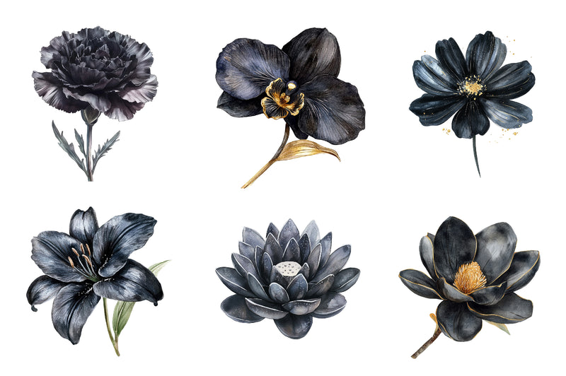 Glitter Luxury Black Spring Flower Clipart Bundle - CraftNest - Digital Crafting and Art