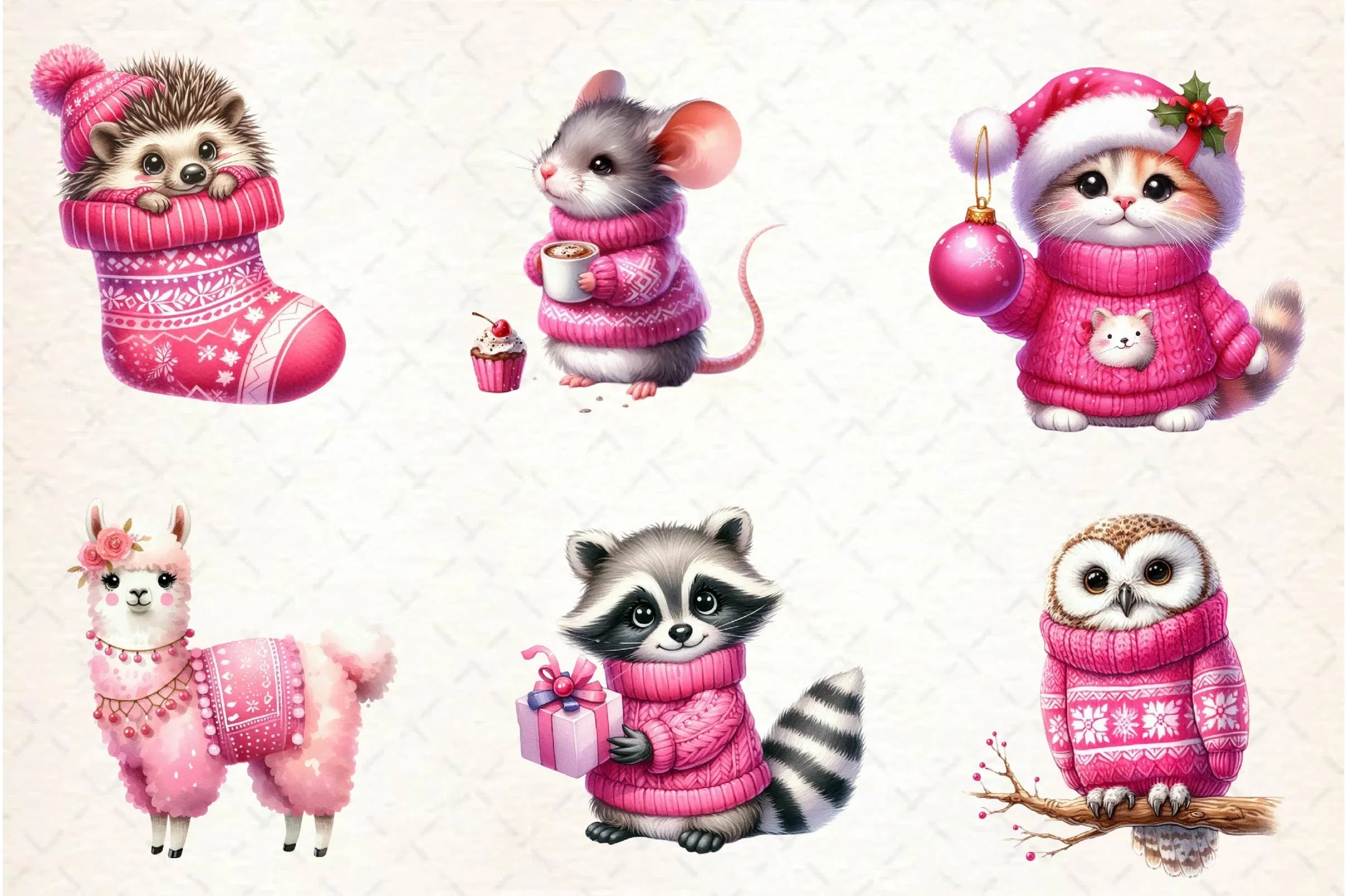 Pink Jumper Animals Christmas Clipart Bundle - CraftNest - Digital Crafting and Art