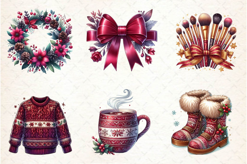 Burgundy Beauty & Holiday Clipart Bundle - CraftNest - Digital Crafting and Art