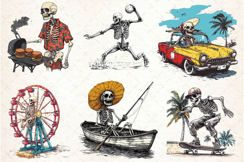Funny Summer Skeleton Clipart Bundle - CraftNest - Digital Crafting and Art