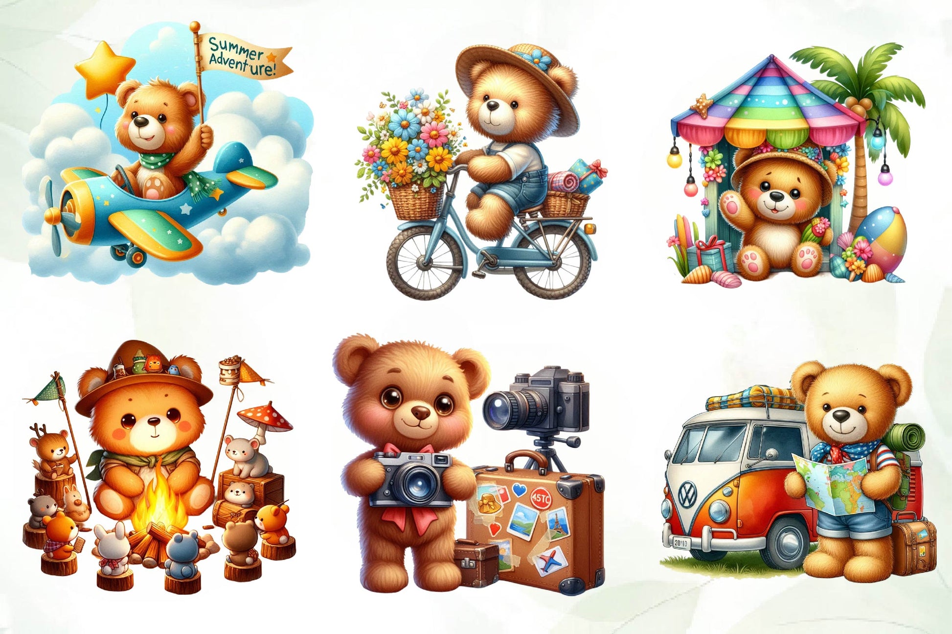 Teddy Bear Summer Trip Clipart Bundle - CraftNest - Digital Crafting and Art