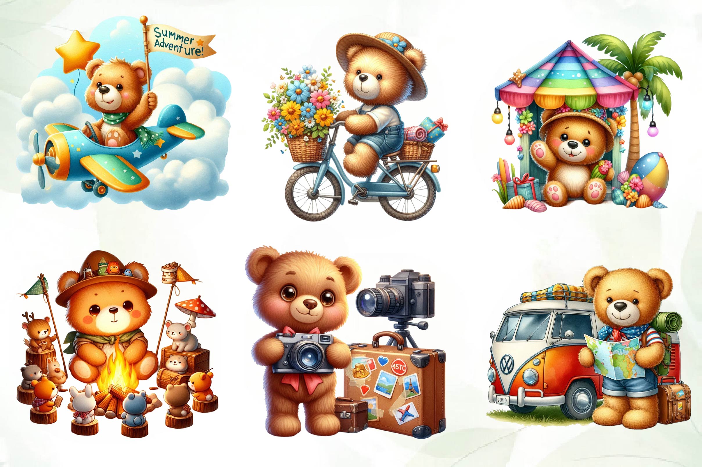 Teddy Bear Summer Trip Clipart Bundle - CraftNest - Digital Crafting and Art