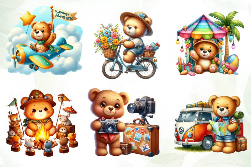 Teddy Bear Summer Trip Clipart Bundle - CraftNest - Digital Crafting and Art