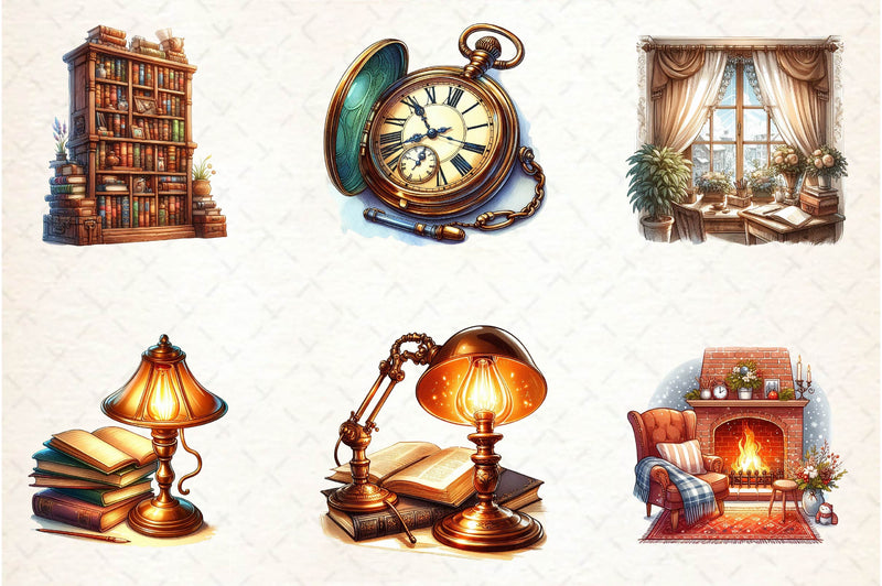 Antique Cozy Office Clipart Bundle - CraftNest - Digital Crafting and Art