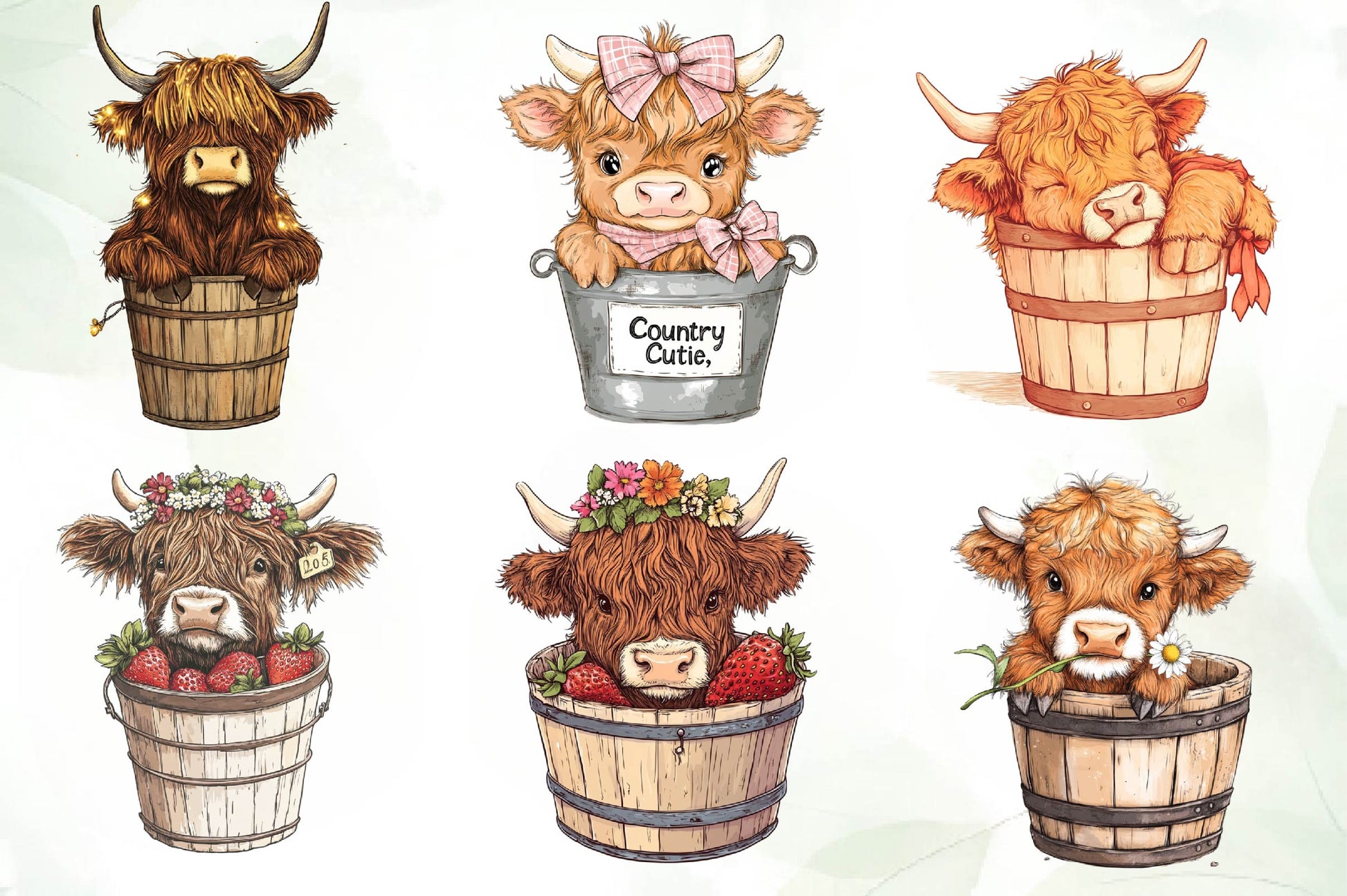 Cute Highland Cow In A Bucket Clipart Bundle - CraftNest - Digital Crafting and Art