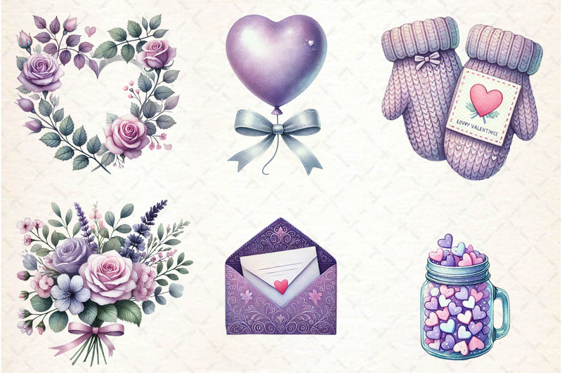 Pastel Purple Valentine's Clipart Bundle - CraftNest - Digital Crafting and Art