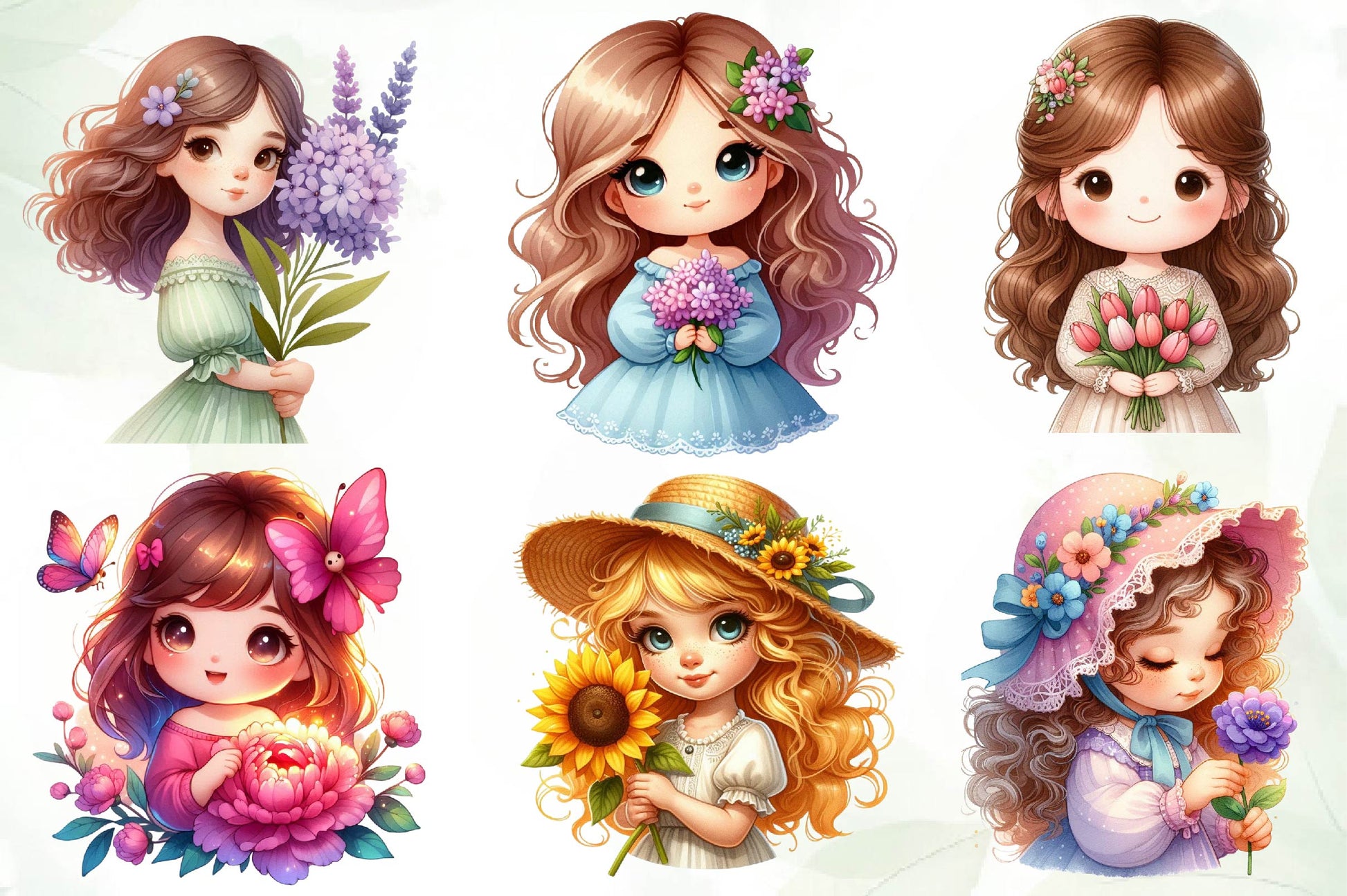 Spring Girl Holding Flower Clipart Bundle - CraftNest - Digital Crafting and Art