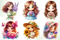 Spring Girl Holding Flower Clipart Bundle - CraftNest - Digital Crafting and Art