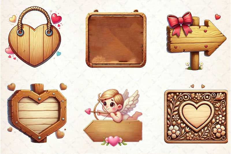 Valentines Empty Wooden Signs Clipart Bundle - CraftNest - Digital Crafting and Art