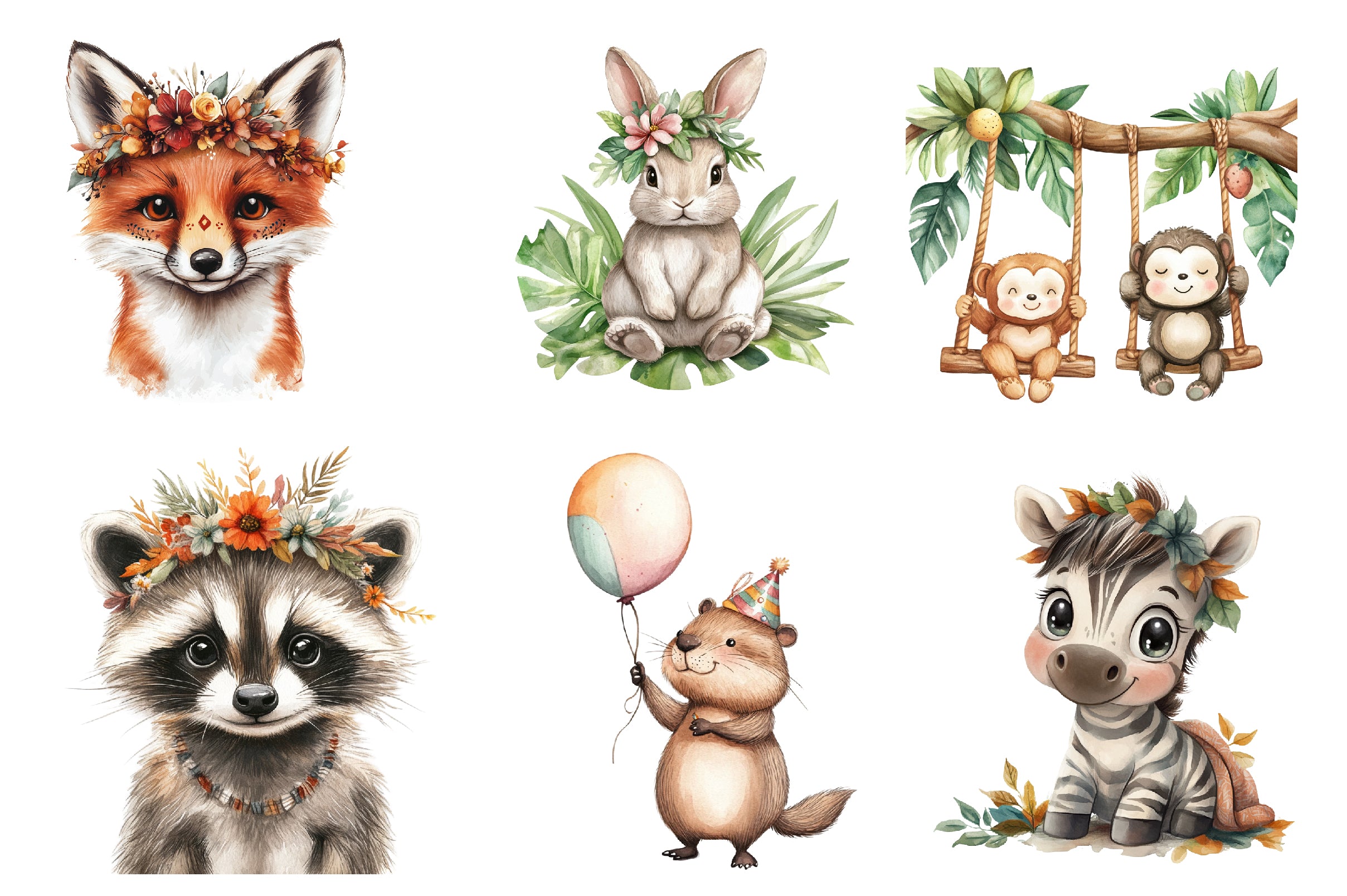 Cute Boho Woodland And Jungle Animals Clipart Bundle - CraftNest - Digital Crafting and Art