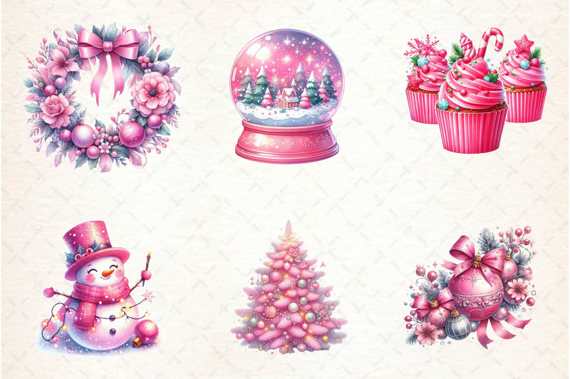 Exquisite Pink Christmas Wonderland Clipart Bundle - CraftNest - Digital Crafting and Art