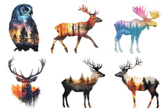 Double Exposure Woodland Animals Clipart Bundle 1 - CraftNest - Digital Crafting and Art