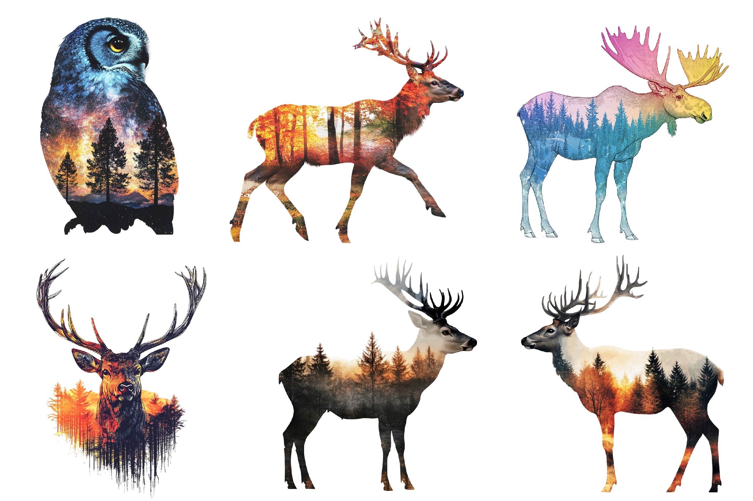 Double Exposure Woodland Animals Clipart Bundle 1 - CraftNest - Digital Crafting and Art