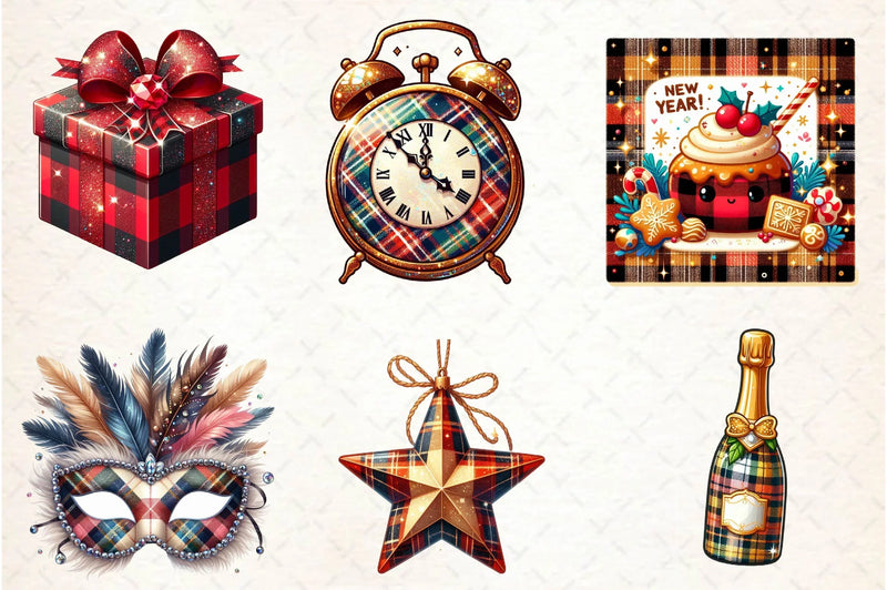 Glittery Plaid New Year 2025 Clipart Bundle - CraftNest - Digital Crafting and Art