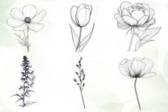 Botanical Line Art Designs Flower Clipart Bundle - CraftNest - Digital Crafting and Art