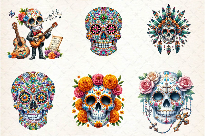 Mexican Sugar Skull Clipart Bundle - CraftNest - Digital Crafting and Art