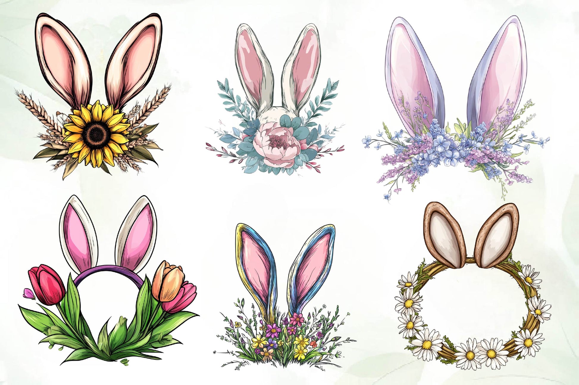 Floral Bunny Ears Design Clipart Bundle - CraftNest - Digital Crafting and Art