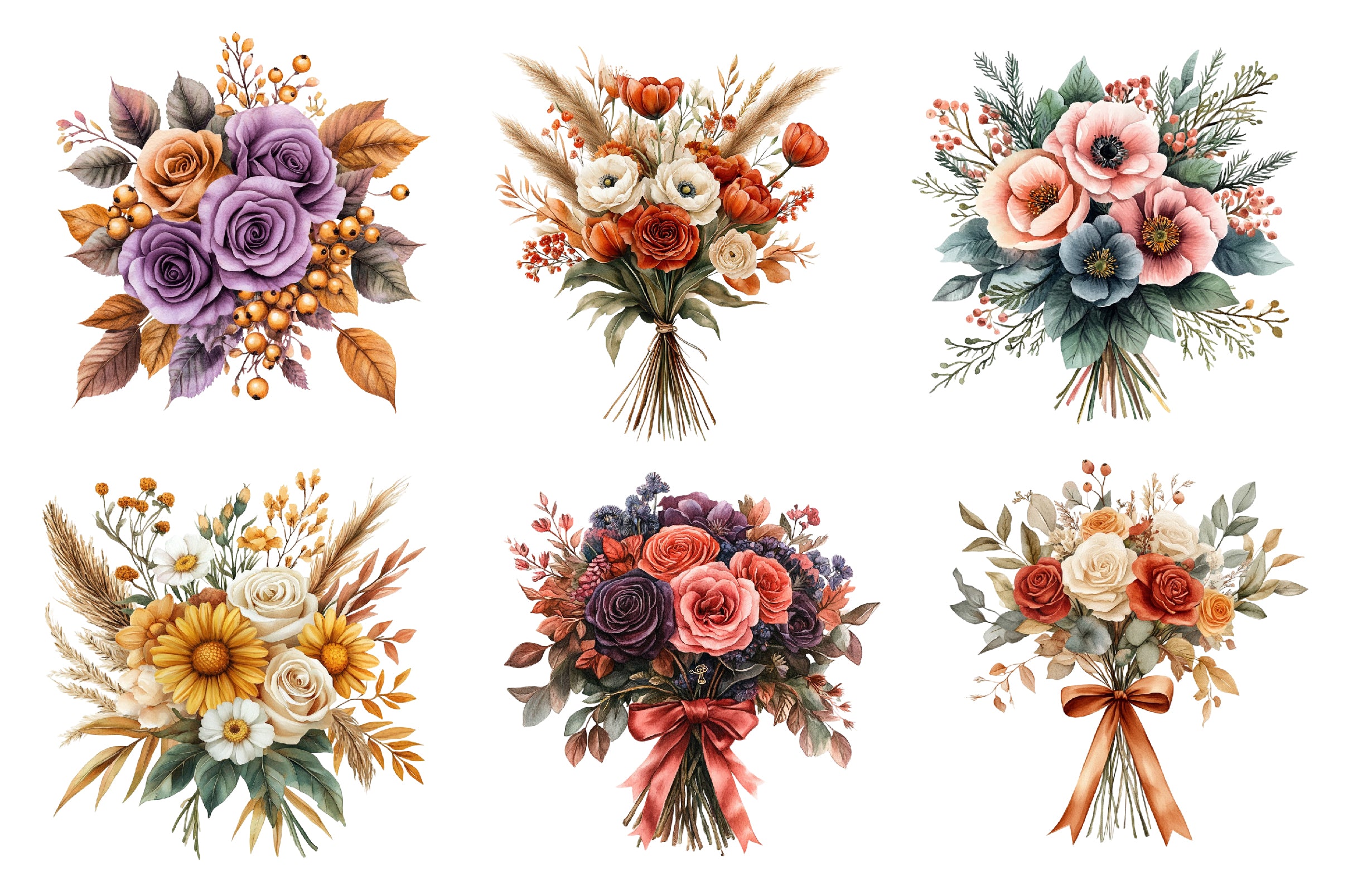 Autumn Wedding Flowers Bouquet Clipart Bundle - CraftNest - Digital Crafting and Art