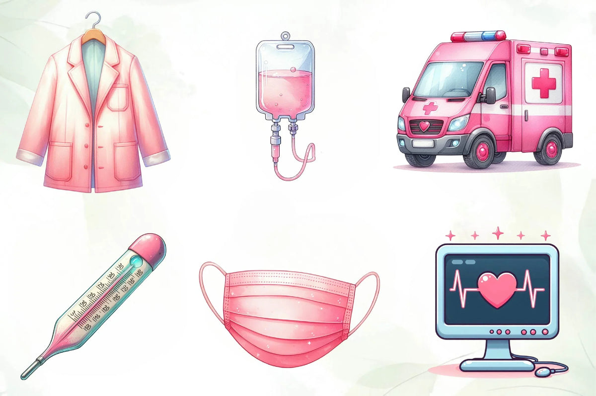 Pink Medical Graphics Pink Medical Clipart Bundle