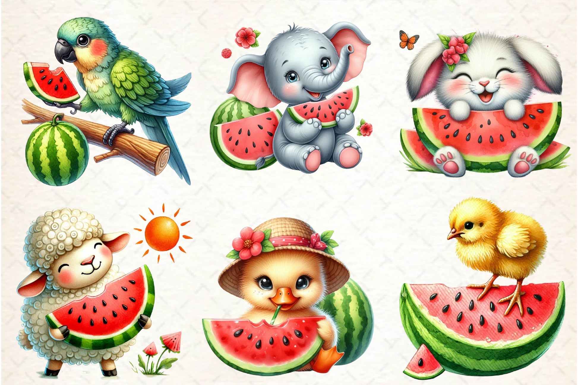 Summer Animals Enjoy Watermelon Clipart Bundle 1 - CraftNest - Digital Crafting and Art