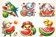 Summer Animals Enjoy Watermelon Clipart Bundle 1 - CraftNest - Digital Crafting and Art