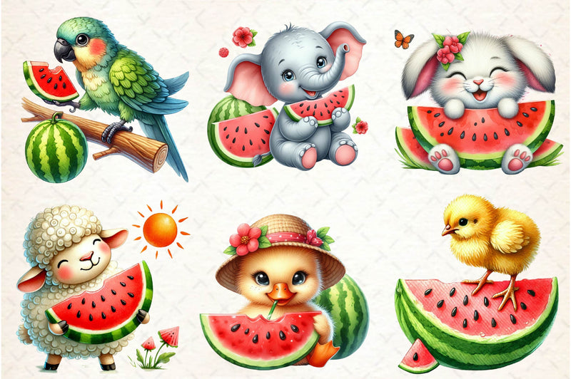 Summer Animals Enjoy Watermelon Clipart Bundle 1 - CraftNest - Digital Crafting and Art
