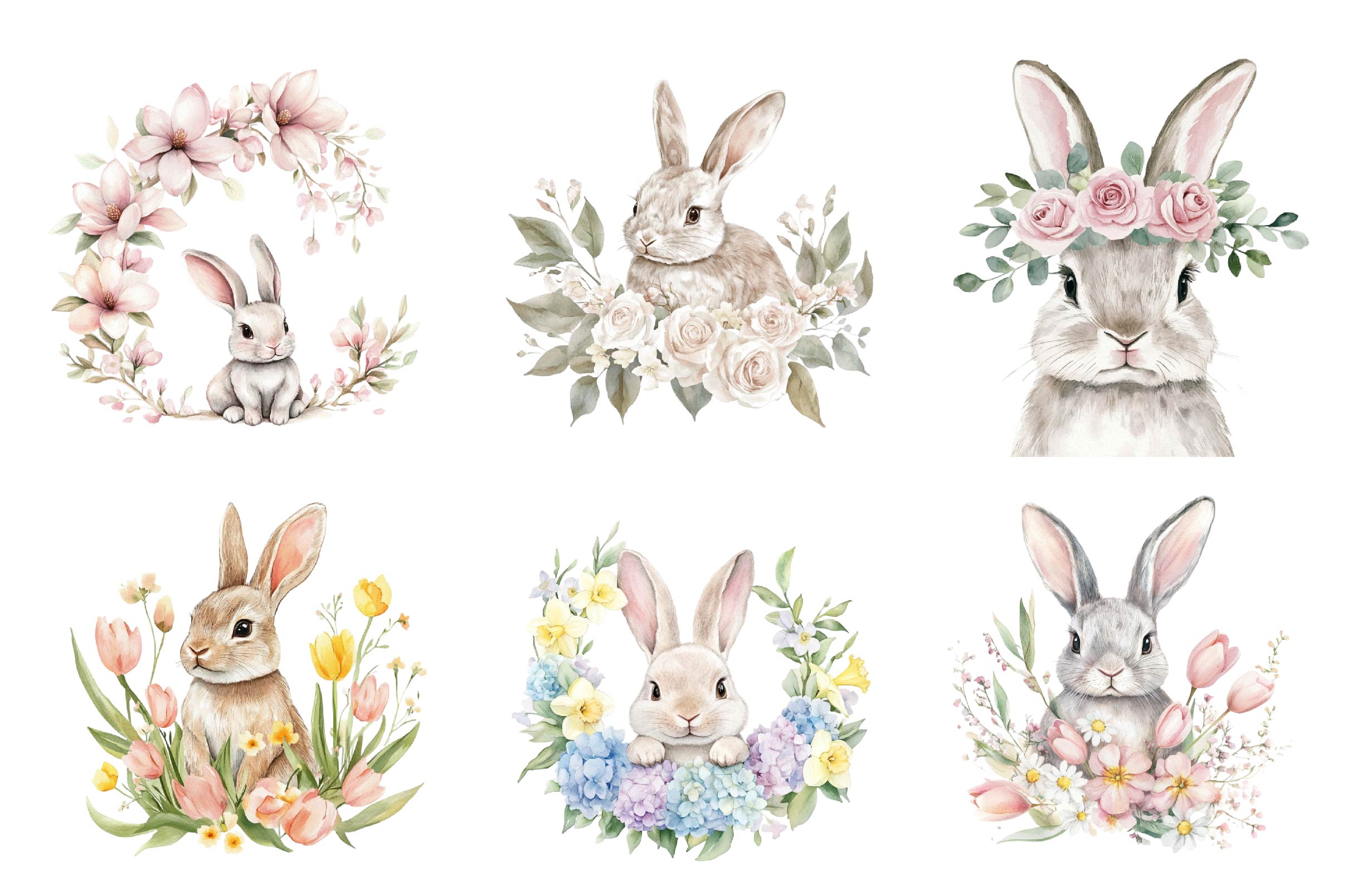 Floral Easter Bunny Clipart Bundle - CraftNest - Digital Crafting and Art