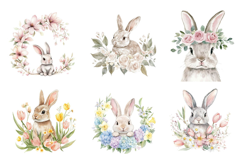 Floral Easter Bunny Clipart Bundle - CraftNest - Digital Crafting and Art