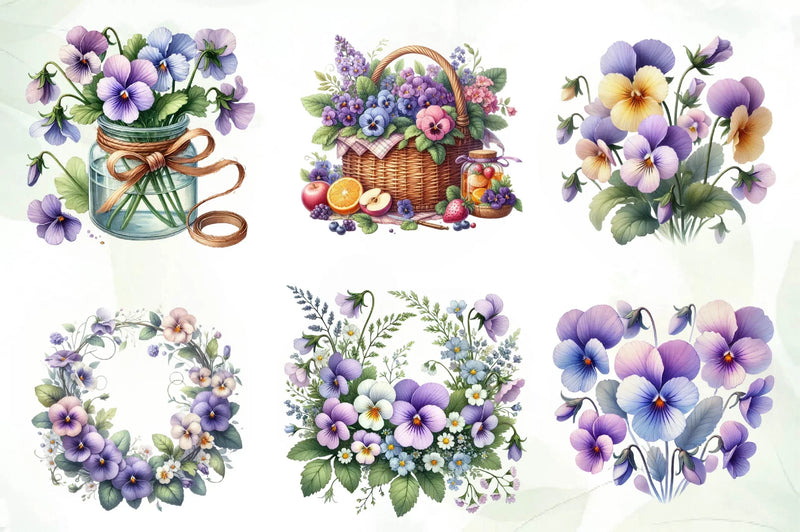 Spring Viola Flower Clipart Bundle - CraftNest - Digital Crafting and Art