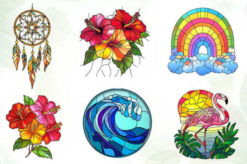 Round Stained Glass Summer Clipart Bundle 2 - CraftNest - Digital Crafting and Art