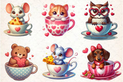 Valentine Animals Tea Cup Clipart Bundle - CraftNest - Digital Crafting and Art