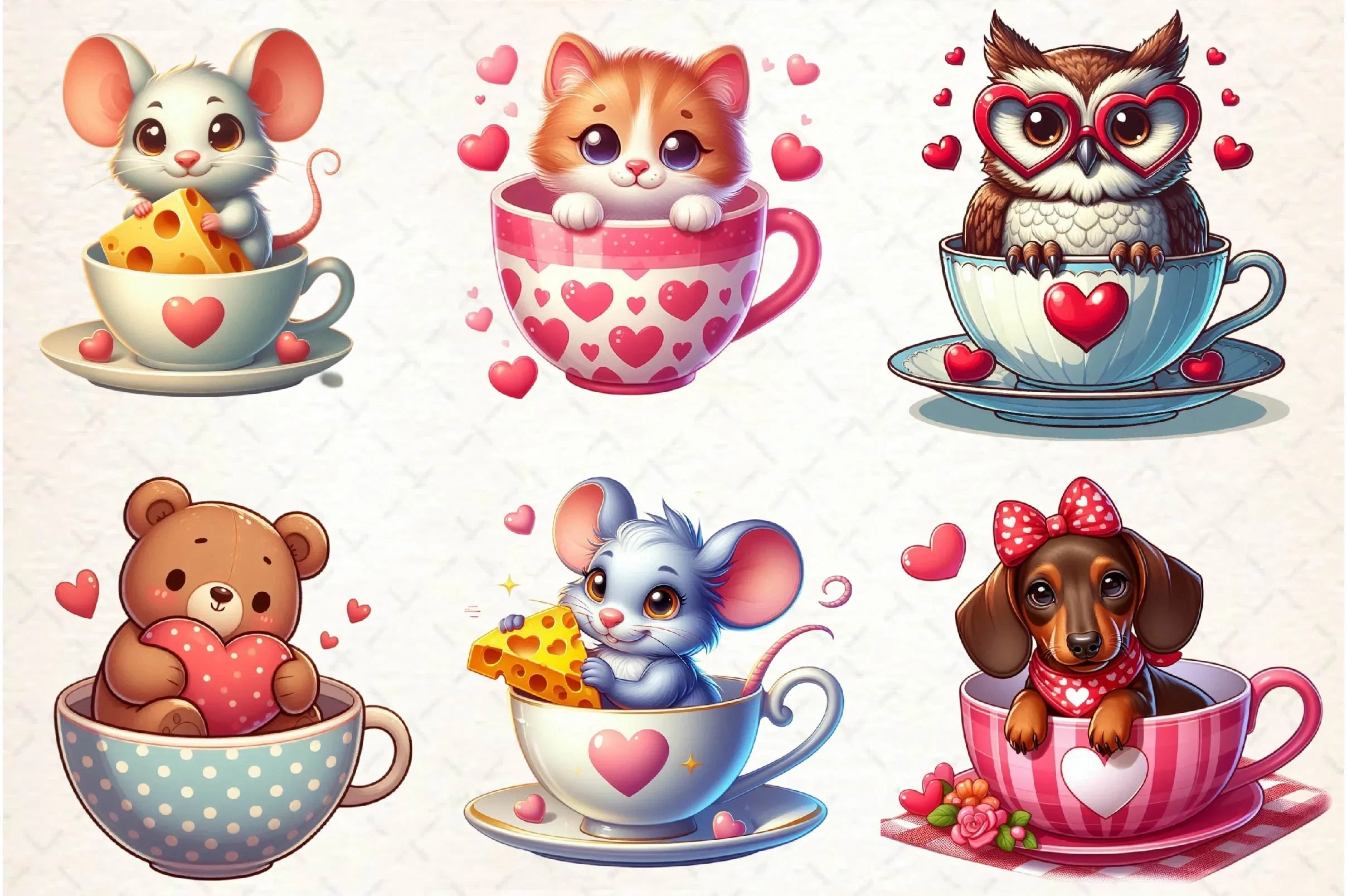 Valentine Animals Tea Cup Clipart Bundle - CraftNest - Digital Crafting and Art
