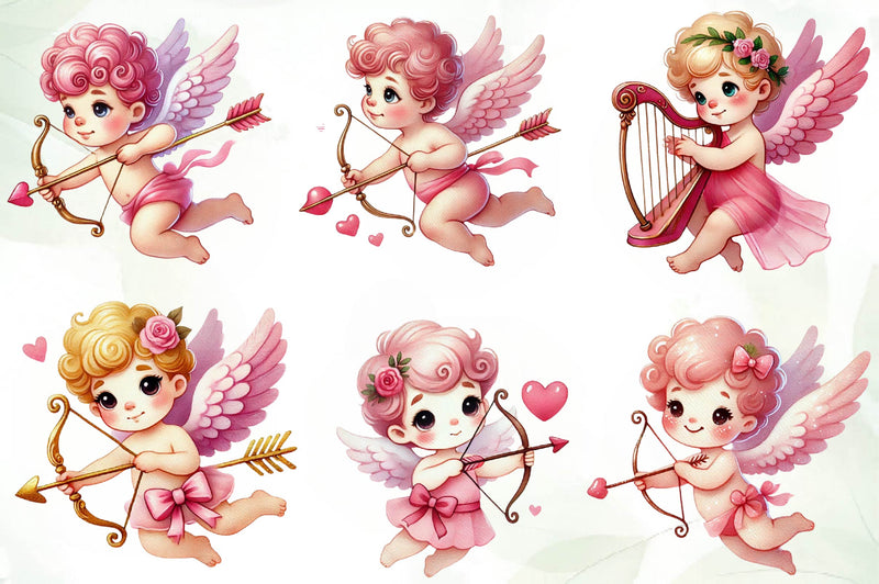 Cute Pink Valentine Cupid Clipart Bundle - CraftNest - Digital Crafting and Art