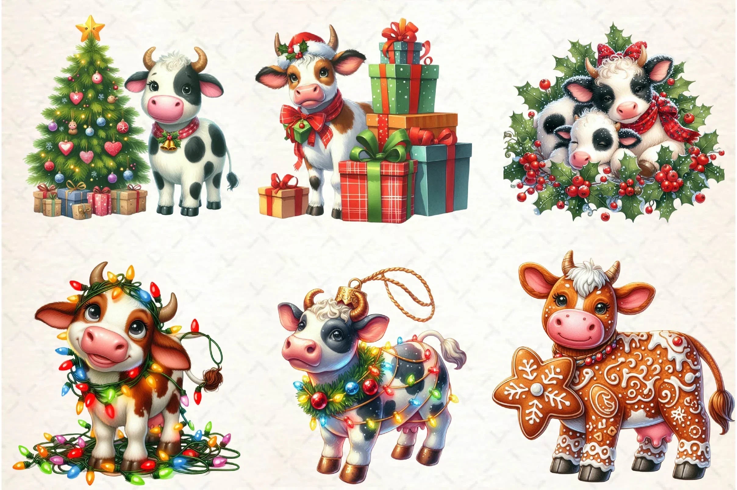 Cute Christmas Cow Clipart Bundle - CraftNest - Digital Crafting and Art