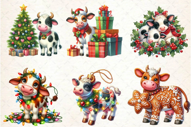 Cute Christmas Cow Clipart Bundle - CraftNest - Digital Crafting and Art